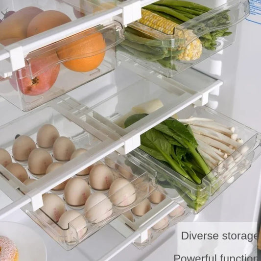 Drawer Type Food Storage Box for Refrigerator Clear Fruit Organizer Rack Holder Under Shelf Slide Plastic Kitchen Container